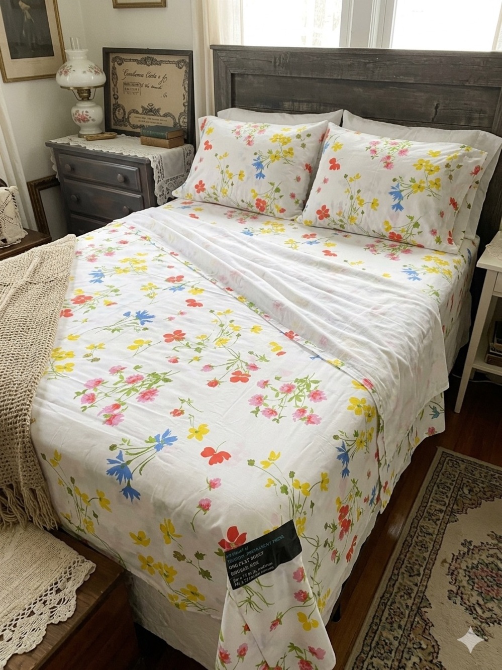 Fieldcrest Perfection Percale spring floral sheet fitted full double new vintage